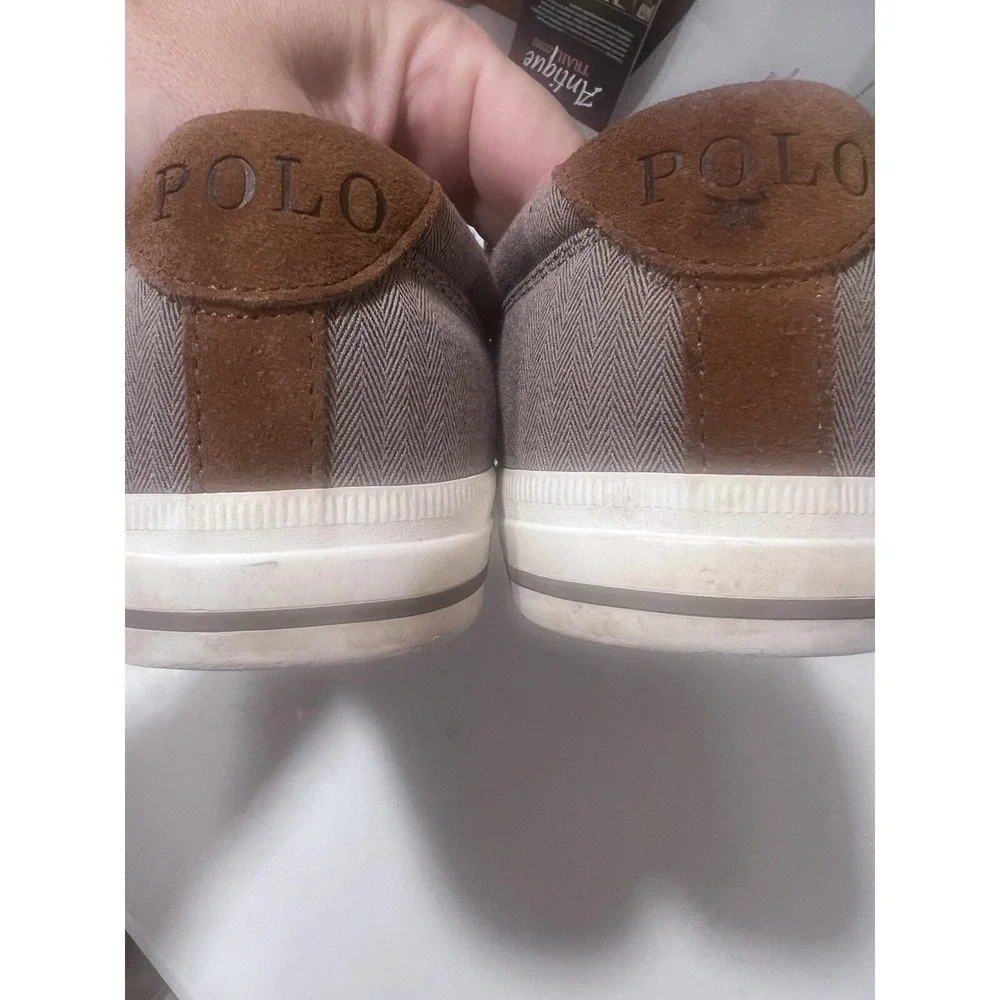 POLO‎ Ralph Lauren Brown Herringbone Vaughn Sneaker Shoes Men 13 Rawhide Laces